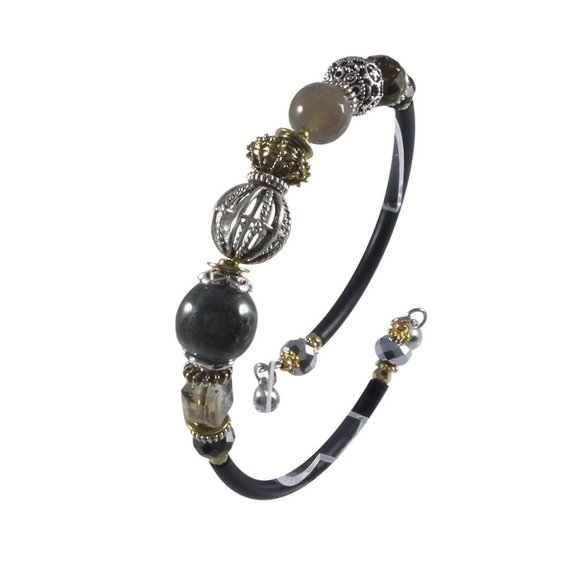 Memory Wire Wrap Bangle Bracelet Gray Marbled Handmade - Picture 5 of 6